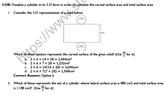 CBSE Class 9 Mathematics Surface Area And Volume Worksheet Set B